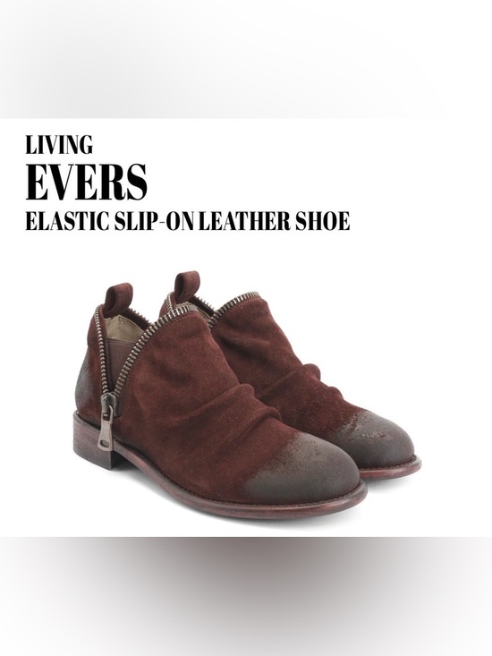 John Fluevog Shoes - Fluevog NEARLY NEW Living Evers burgundy suede rub-off slip on shoe w/ zipper- 6